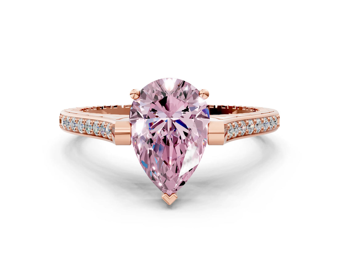 Rose gold Fancy Pink Pear  Solitaire Diamond Ring with Channel Set Band and Bezel Prong Setting_56