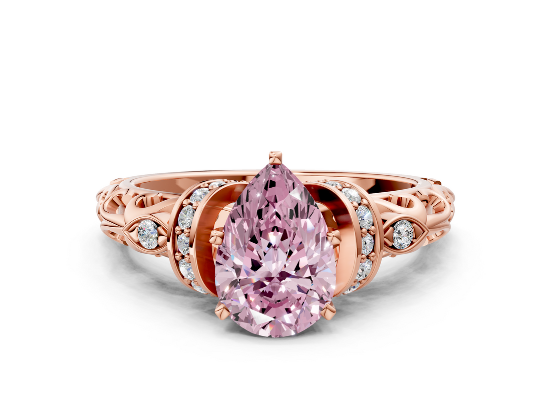 Rose gold Fancy Pink Pear  Solitaire Diamond Ring with Filigree Band and Four-Prong Setting_47
