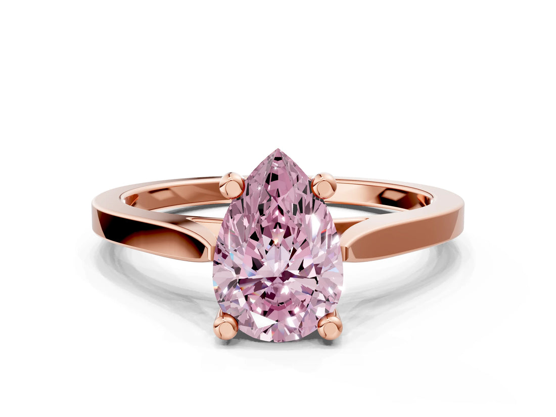 Rose gold Fancy Pink Pear  Solitaire Diamond Ring with Four-Prong Setting and Tapered Band