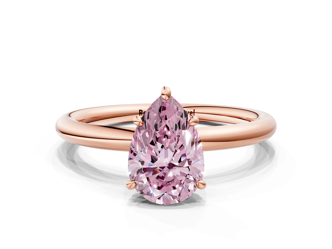 Rose gold Fancy Pink Pear  Solitaire Diamond Ring with Four-Prong Setting on a Plain Band_20