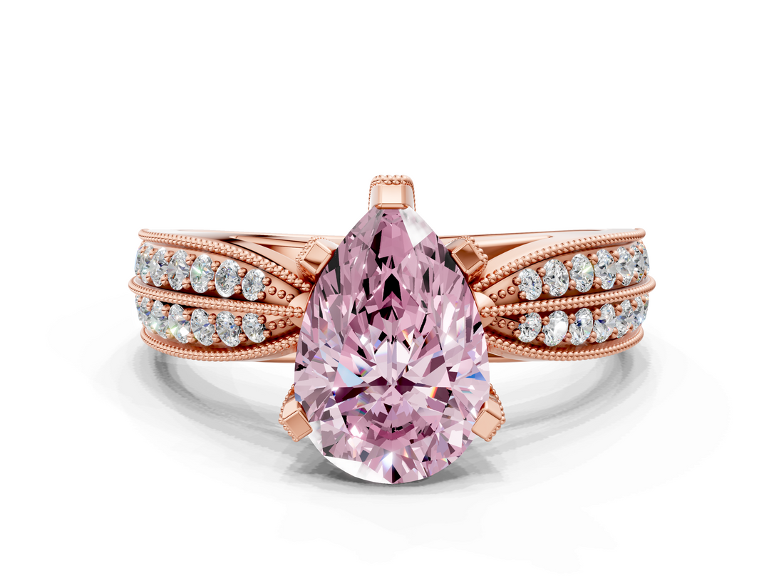 Rose gold Fancy Pink Pear  Solitaire Diamond Ring with Milgrain Pavé Band and Four-Prong Setting_31