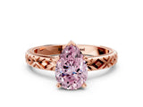Rose gold Fancy Pink Pear  Solitaire Diamond Ring with Milgrain and Black Enamel X Pattern Band_184