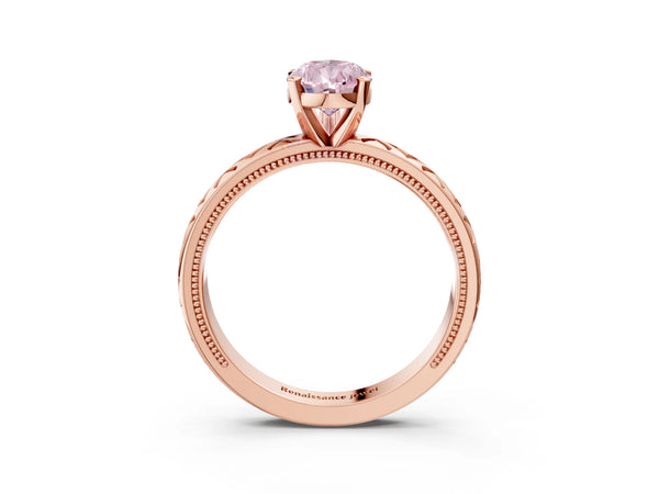 Rose gold Fancy Pink Pear  Solitaire Diamond Ring with Milgrain and Black Enamel X Pattern Band