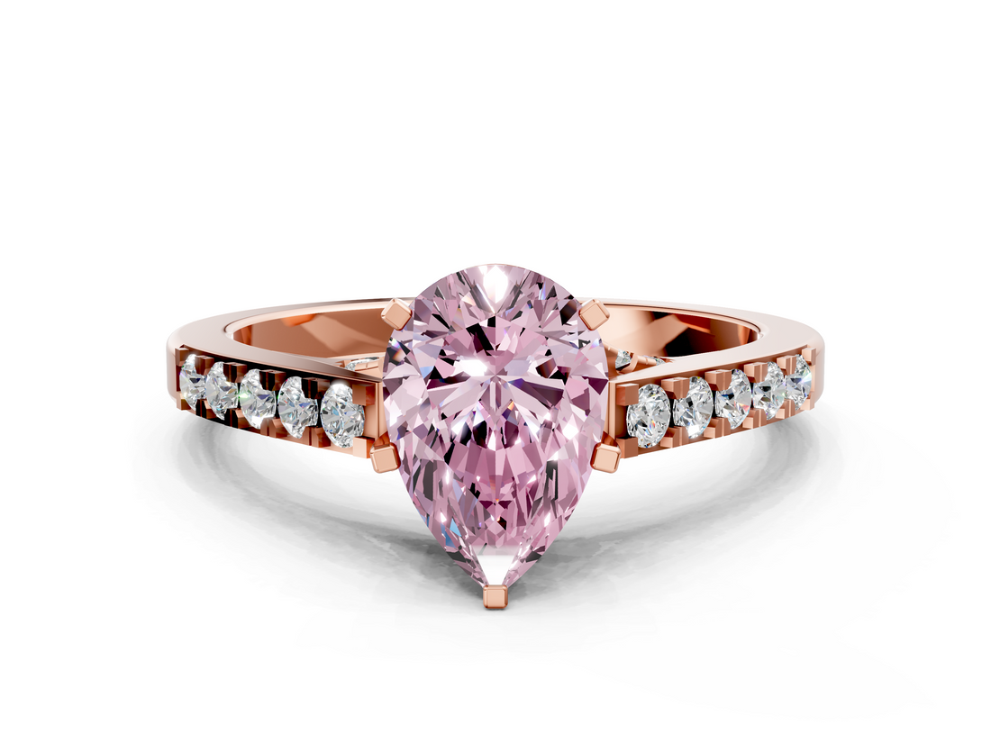 Rose gold Fancy Pink Pear  Solitaire Diamond Ring with Pavé Band and Four-Prong Setting_64