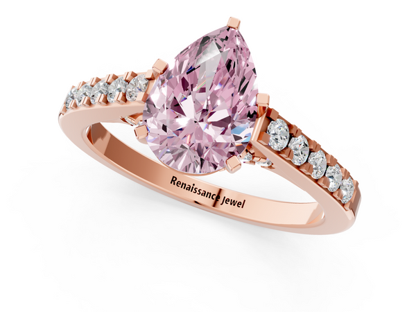 Rose gold Fancy Pink Pear  Diamond Solitaire Ring with Pavé Band and Prong Setting