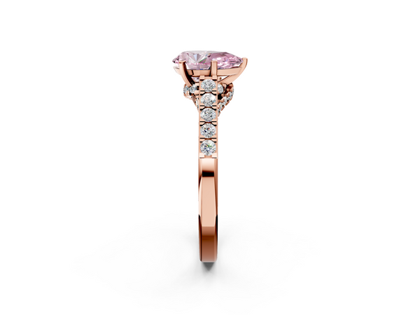Rose gold Fancy Pink Pear  Diamond Solitaire Ring with Pavé Band and Prong Setting