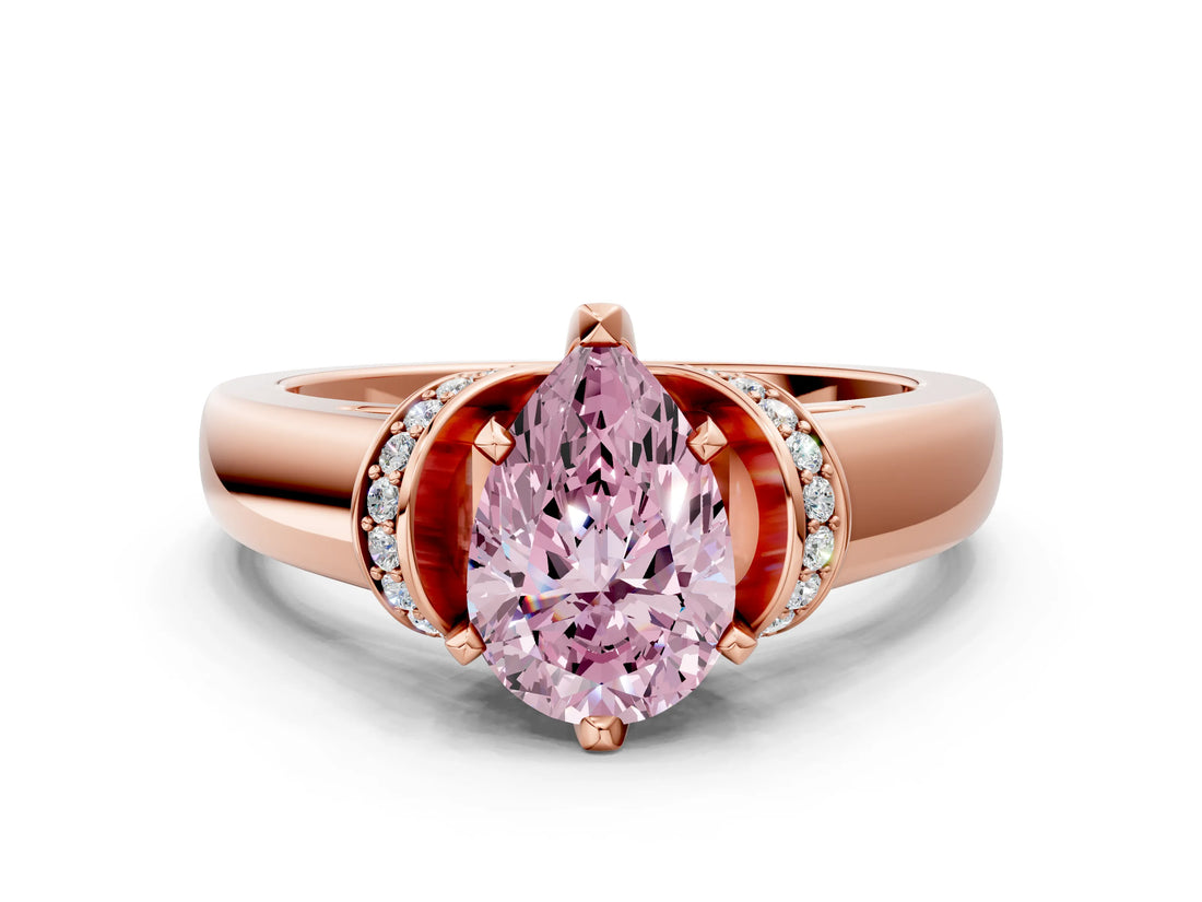 Rose gold Fancy Pink Pear  Solitaire Diamond Ring with Pave Band and Six-Prong Setting_31