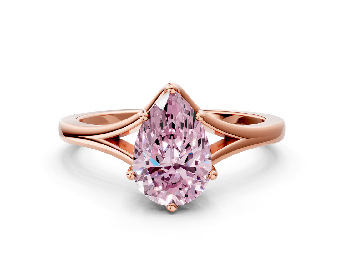 Rose gold Fancy Pink Pear  Solitaire Diamond Ring with Six-Prong Setting and Tapered Band_16