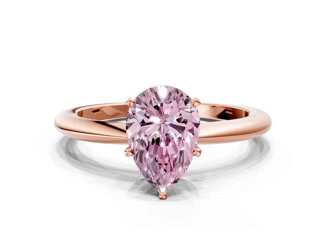 Rose gold Fancy Pink Pear  Solitaire Diamond Ring with Six-Prong Setting on a Classic Band