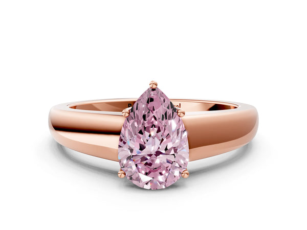 Rose gold Fancy Pink Pear  Solitaire Diamond Ring with Tapered Band and Four-Prong Setting