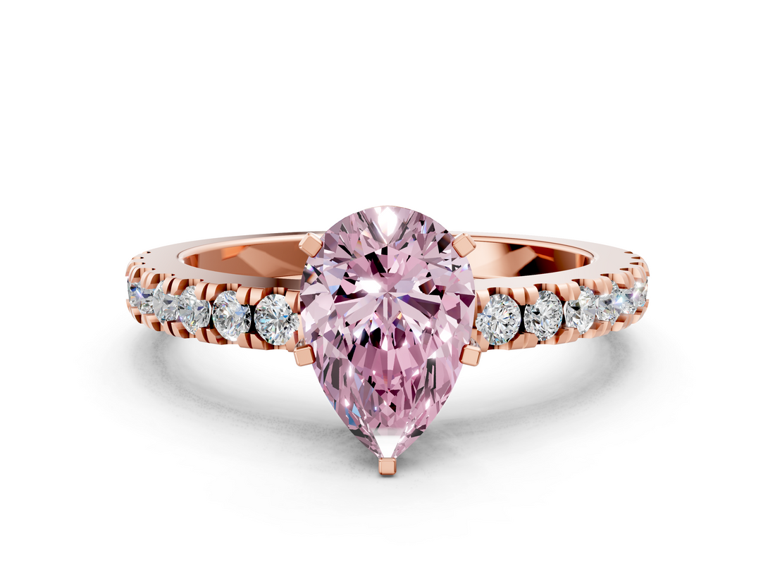 Rose gold Fancy Pink Pear  Solitaire Diamond with Pavé Band and Four-Prong Setting_48