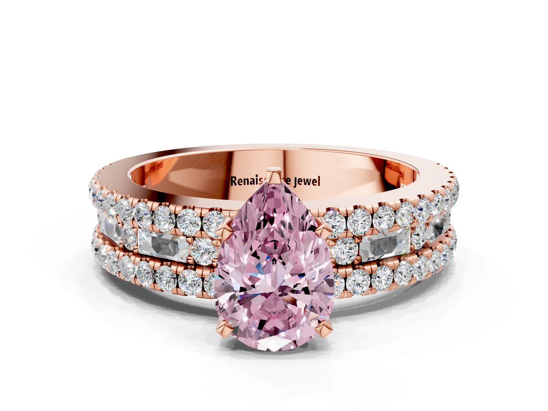 Rose gold Fancy Pink Pear  Solitaire Diamond with Pave and Channel Set Band_62