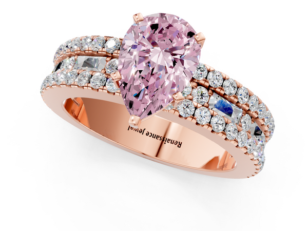 Rose gold Fancy Pink Pear Cut Diamond Solitaire Ring with Pavé and Channel Set Band