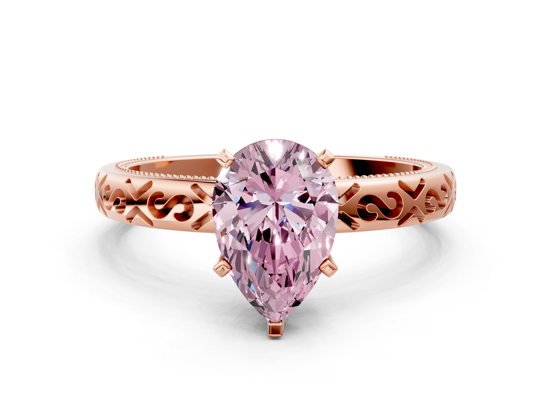 Rose gold Fancy Pink Pear  Solitaire Engagement Ring with Scrollwork Band and Four-Prong Setting_154