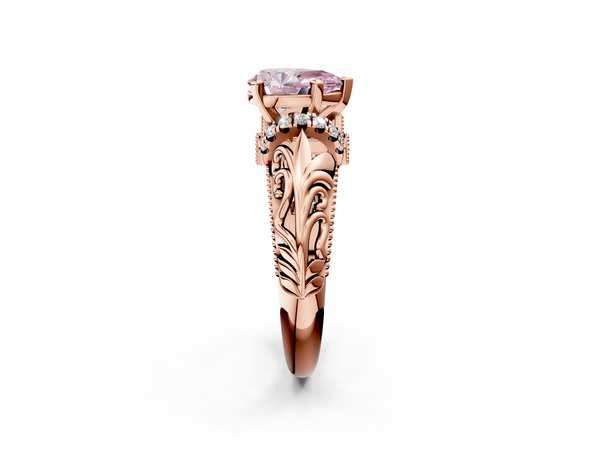 Rose gold Fancy Pink Pear  Solitaire Filigree Engagement Ring with Halo and Prong Setting