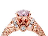 Rose gold Fancy Pink Pear  Solitaire Filigree Engagement Ring with Halo and Prong Setting_72
