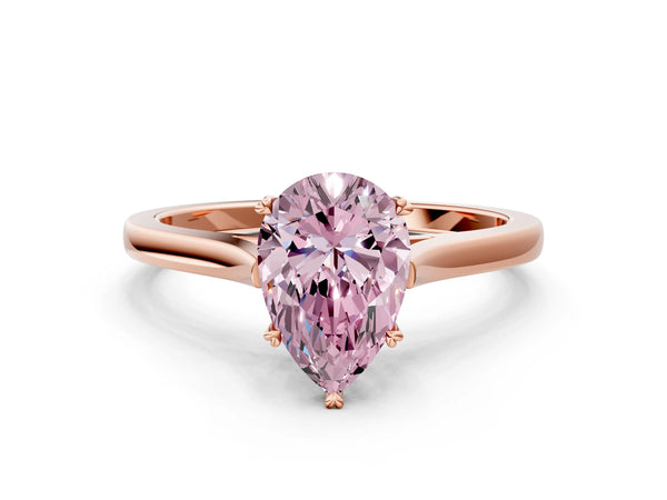 Rose gold Fancy Pink Pear  Solitaire Heart Prong Engagement Ring with Tapered Band