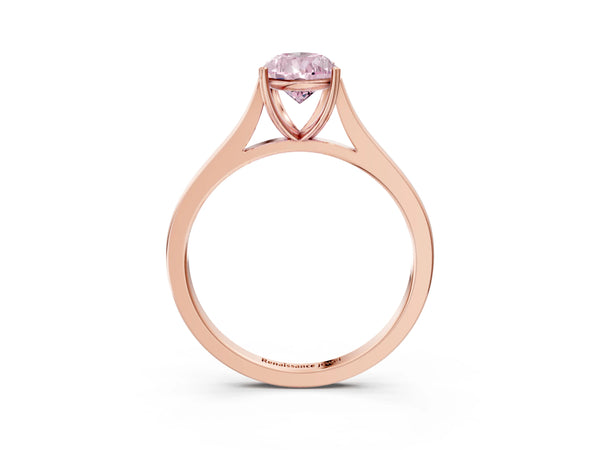 Rose gold Fancy Pink Pear  Solitaire Heart Prong Engagement Ring with Tapered Band