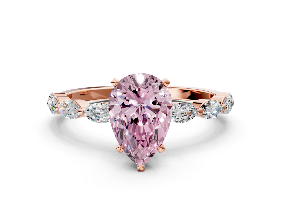 Rose gold Fancy Pink Pear  Solitaire Marquise Side Stone Prong Setting Ring_44