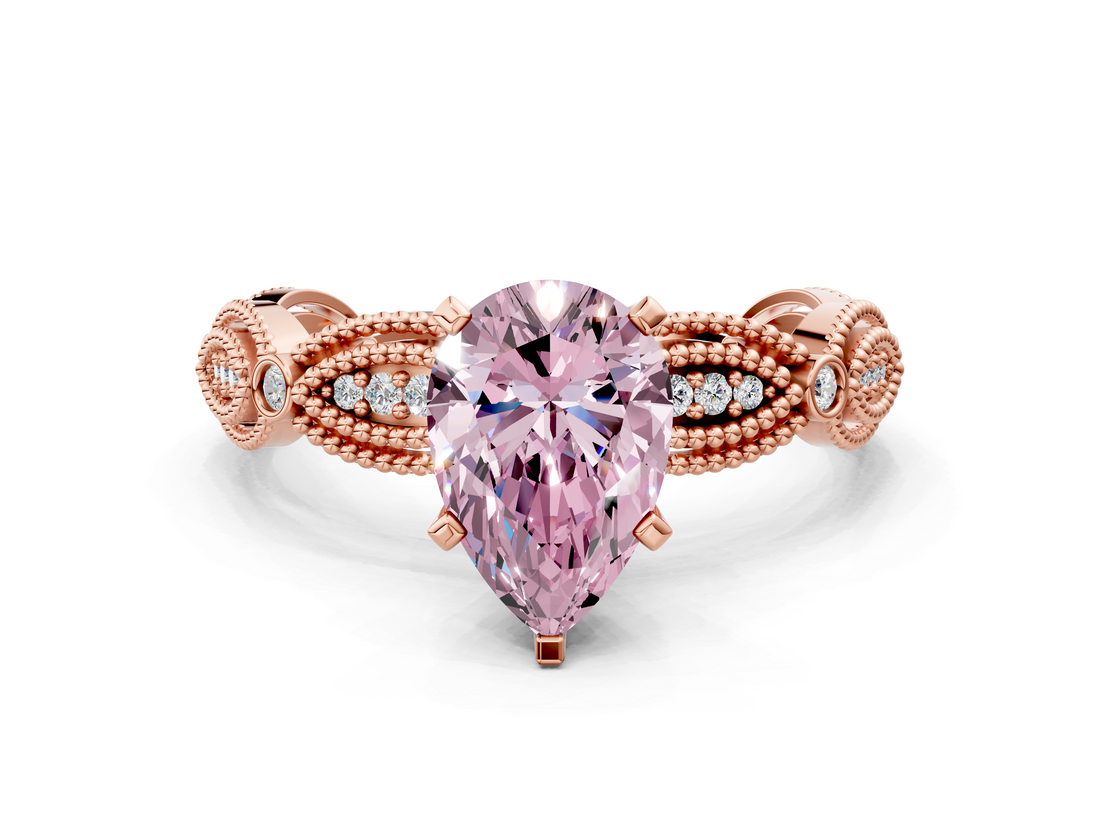 Rose gold Fancy Pink Pear  Solitaire Milgrain Diamond Engagement Ring with Bezel and Marquise Band_164