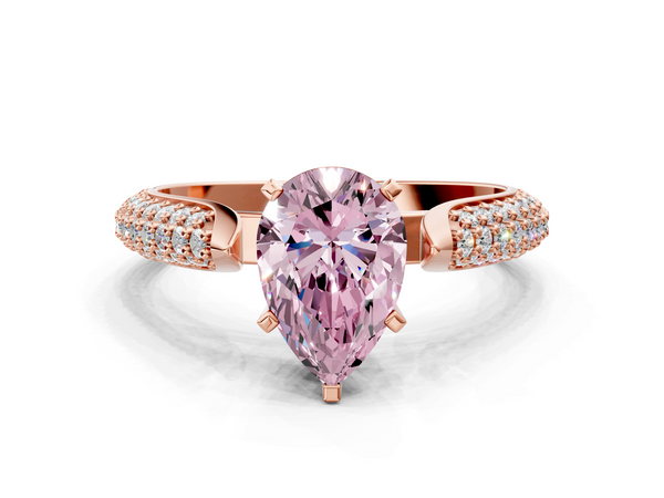 Rose gold Fancy Pink Pear  Diamond Solitaire Engagement Ring with Pavé Band and Four-Prong Setting