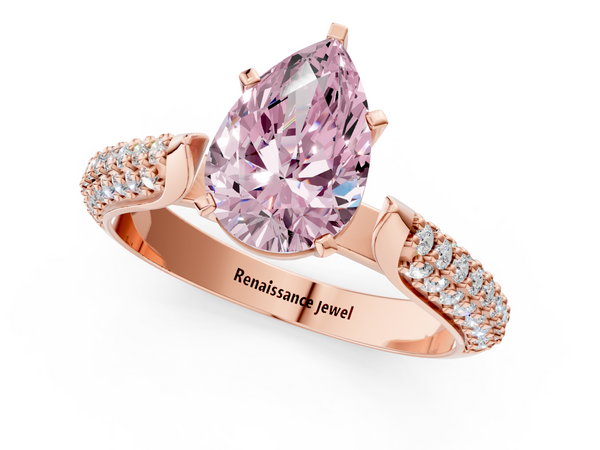 Rose gold Fancy Pink Pear  Diamond Solitaire Engagement Ring with Pavé Band and Four-Prong Setting