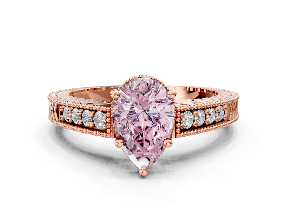 Rose gold Fancy Pink Pear  Solitaire Pavé Diamond Milgrain Engagement Ring with Four-Prong Setting_3