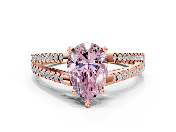 Rose gold Fancy Pink Pear Cut Diamond Solitaire Engagement Ring with Split Shank Pavé Band