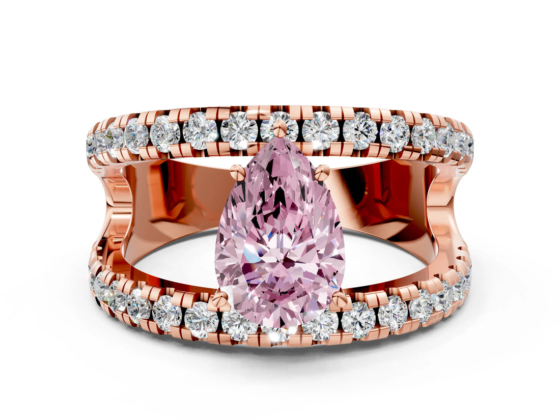 Rose gold Fancy Pink Pear  Solitaire Split Shank Pave Diamond Ring_49