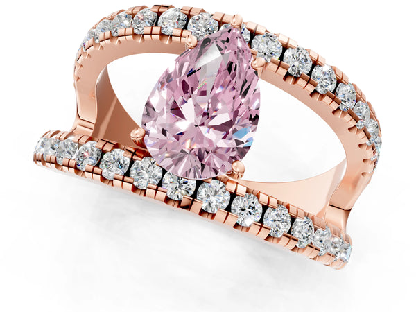Rose gold Fancy Pink Pear  Solitaire Split Shank Pave Diamond Ring