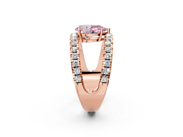 Rose gold Fancy Pink Pear  Solitaire Split Shank Pave Diamond Ring