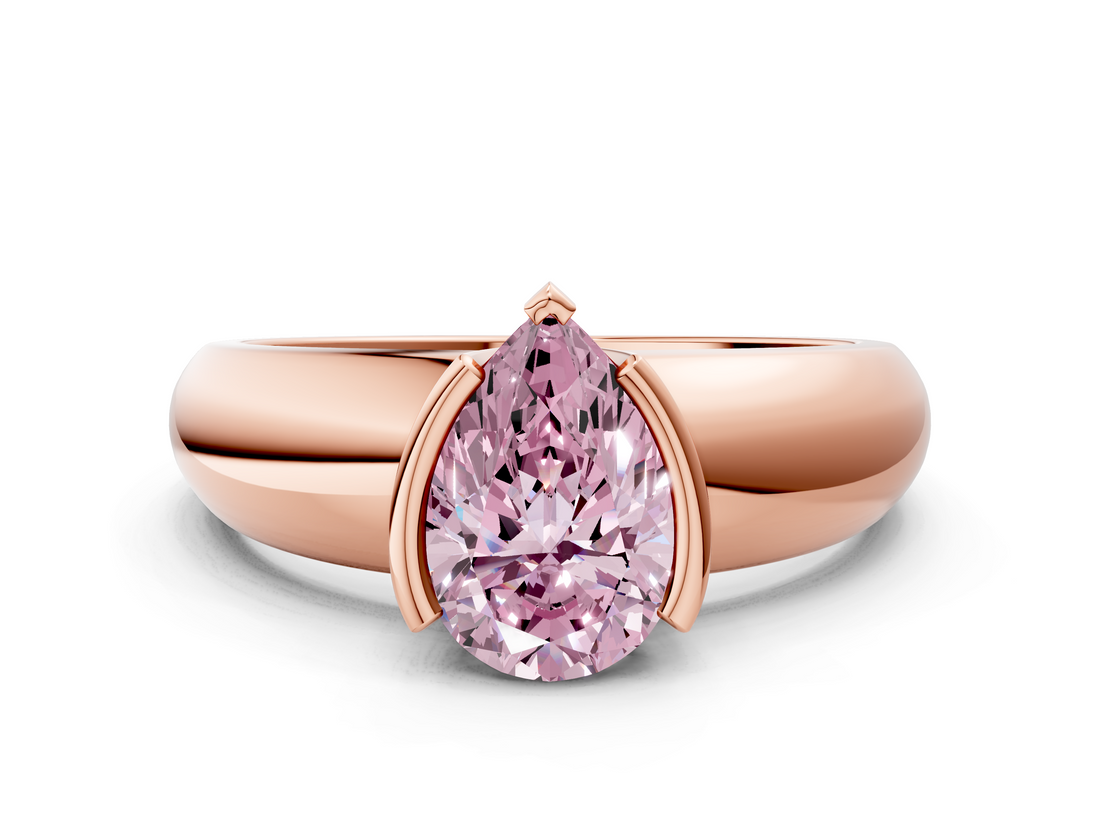 Rose gold Fancy Pink Pear  Solitaire Tension Set Diamond Ring with Wide Band_37