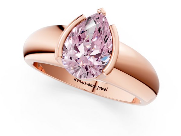 Rose gold Fancy Pink Pear  Solitaire Tension Set Diamond Ring with Wide Band