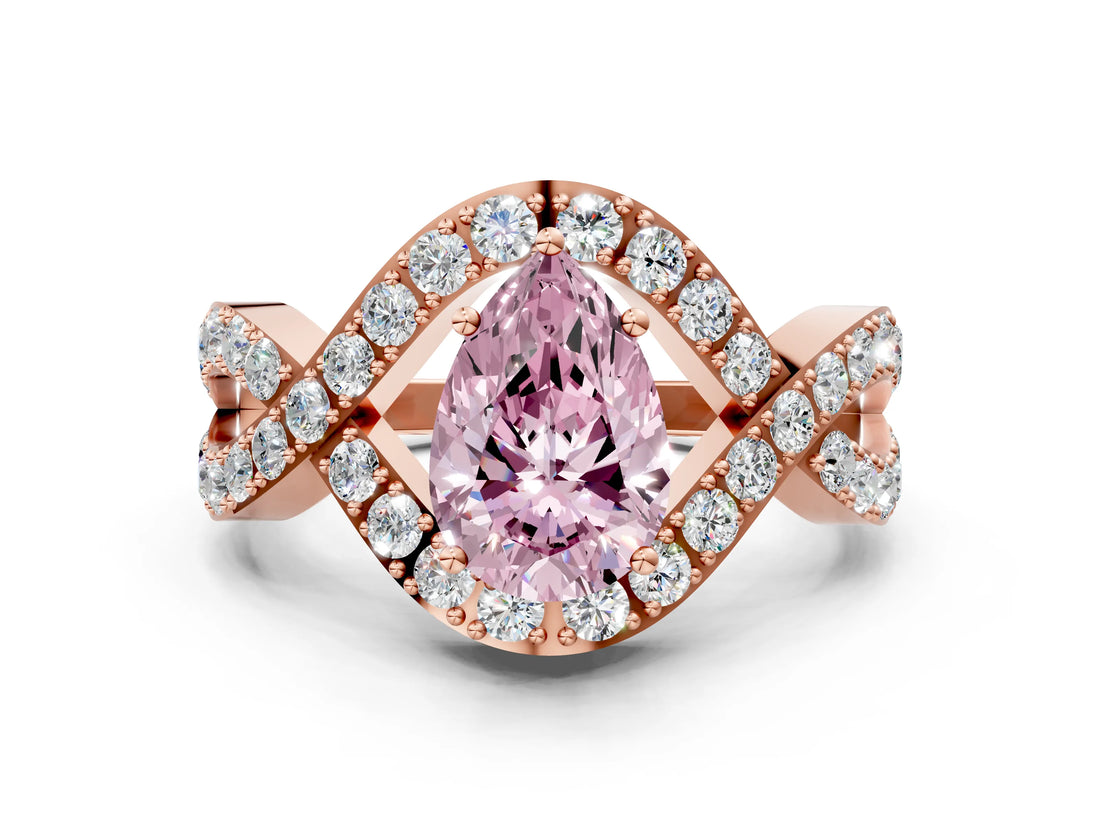 Rose gold Fancy Pink Pear  Solitaire Twist Band Pavé Diamond Engagement Ring_45