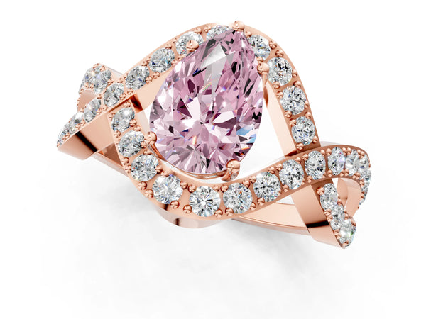 Rose Gold Pear-Shaped Infinity Twist Engagement Ring Setting for Fancy Pink Center with Pave Ribbons