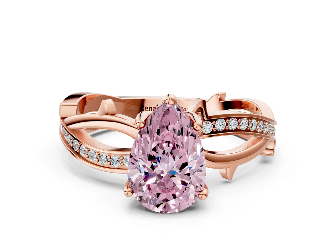 Rose gold Fancy Pink Pear  Solitaire Twist Band with Pavé Accents and Four-Prong Setting_20