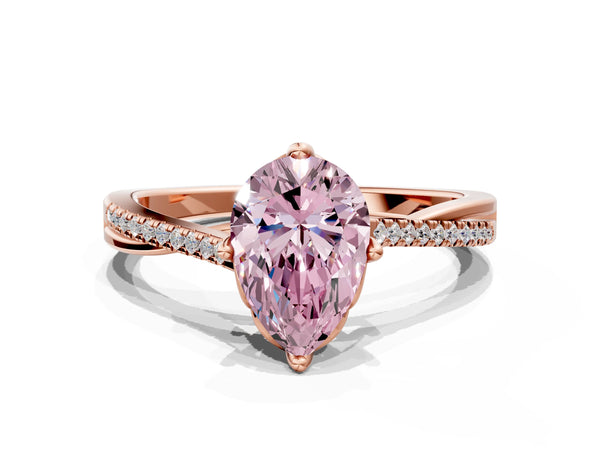 Rose gold Fancy Pink Pear  Solitaire Twist Band with Pavé Diamonds and Four-Prong Setting