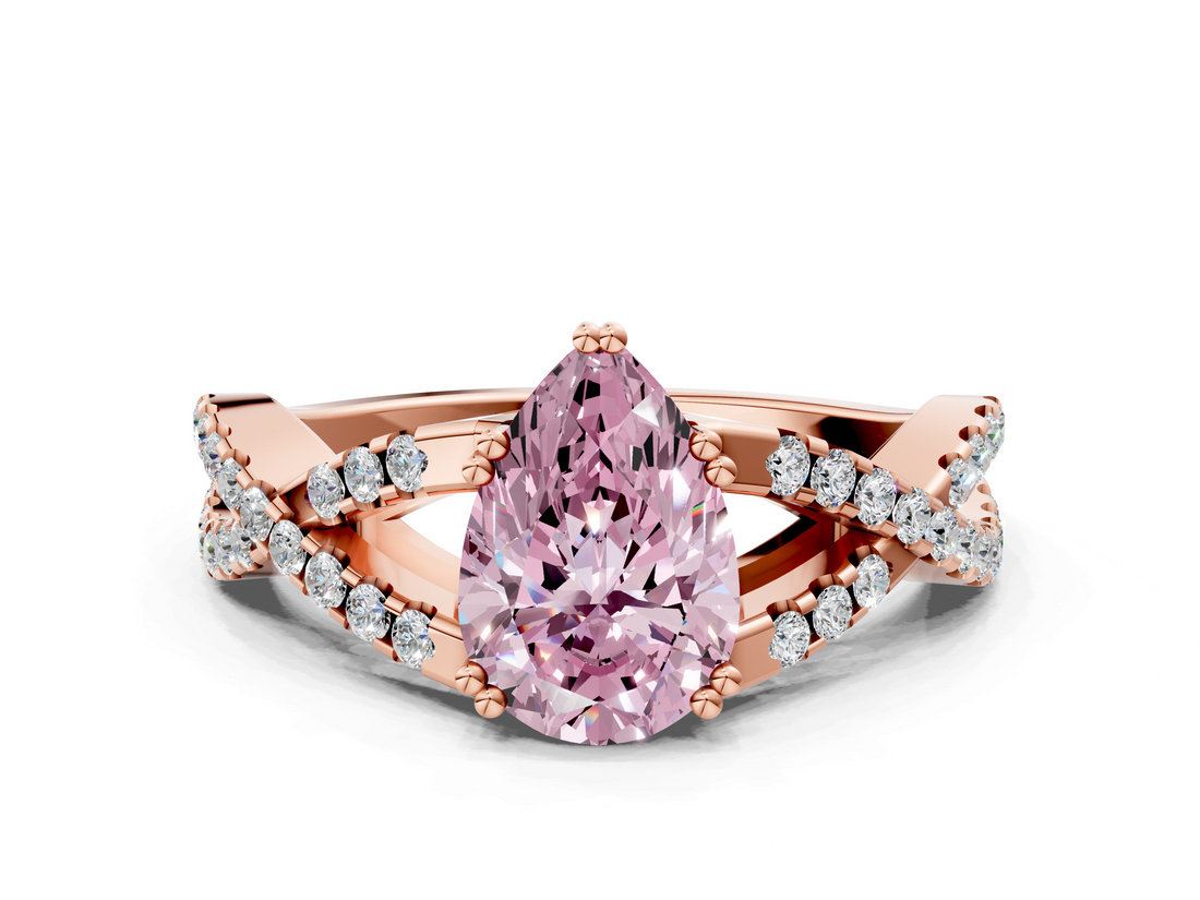 Rose gold Fancy Pink Pear  Solitaire Twist Band with Pavé Setting and Four-Prong Setting_17