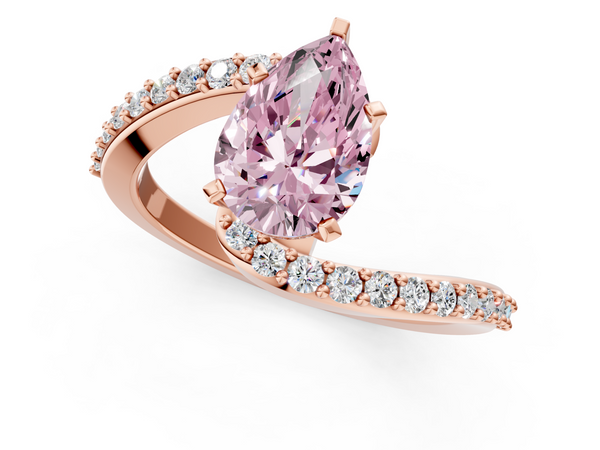 Rose gold Fancy Pink Pear  Solitaire Twist Band with Pave Set Diamonds and Four-Prong Setting