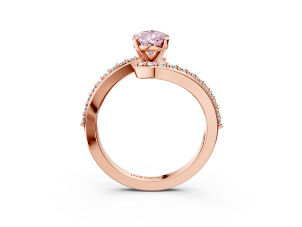 Rose gold Fancy Pink Pear  Solitaire Twist Band with Pave Set Diamonds and Four-Prong Setting