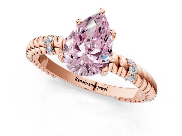Rose gold Fancy Pink Pear  Solitaire Twisted Band Prong Set Engagement Ring