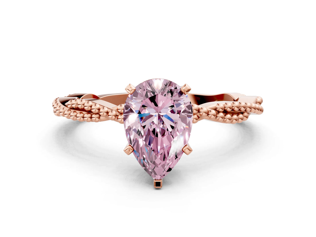 Rose gold Fancy Pink Pear  Solitaire Twisted Band with Bead Prong Setting_391