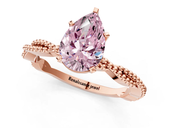 Rose gold Fancy Pink Pear  Solitaire Twisted Band with Bead Prong Setting
