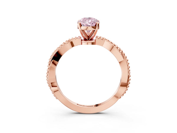 Rose gold Fancy Pink Pear  Solitaire Twisted Band with Bead Prong Setting
