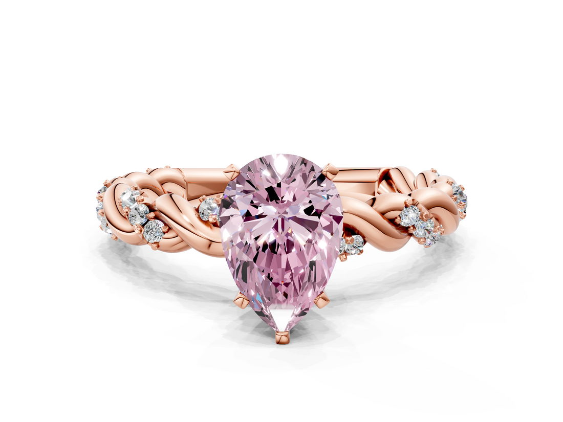 Rose gold Fancy Pink Pear  Solitaire Twisted Band with Pavé Accents and Four-Prong Setting_3