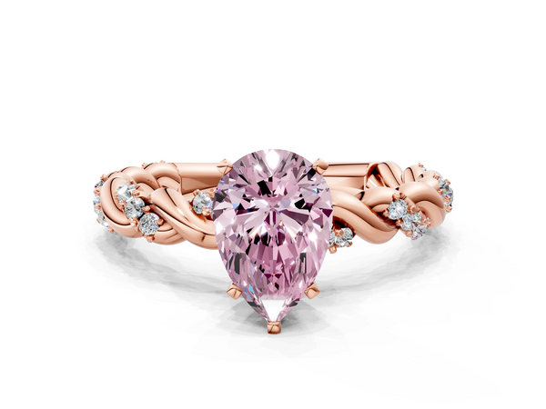 Rose gold Fancy Pink Pear Cut Diamond Solitaire Ring with Twisted Band and Pavé Accents