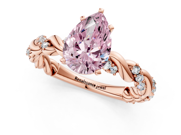 Rose gold Fancy Pink Pear Cut Diamond Solitaire Ring with Twisted Band and Pavé Accents