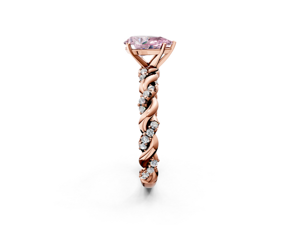 Rose gold Fancy Pink Pear Cut Diamond Solitaire Ring with Twisted Band and Pavé Accents