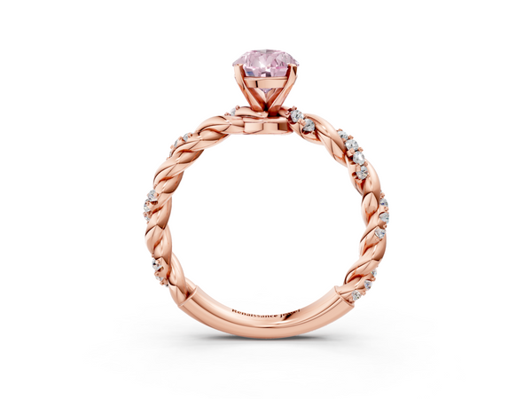 Rose gold Fancy Pink Pear Cut Diamond Solitaire Ring with Twisted Band and Pavé Accents