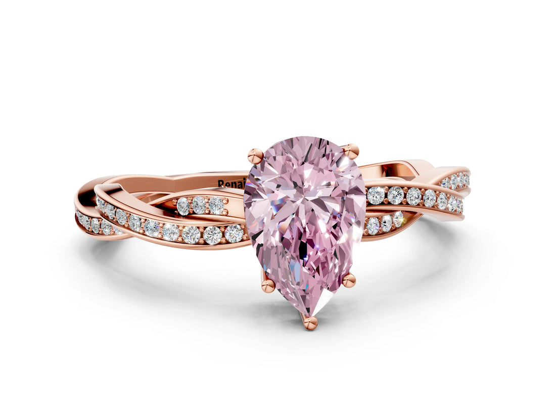 Rose gold Fancy Pink Pear  Solitaire Twisted Pave Diamond Ring with Four-Prong Setting_14